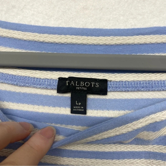 Talbots Petites LP PL Stripe Square Neck Blouse Blue White Nautical Shirt - Picture 3 of 5